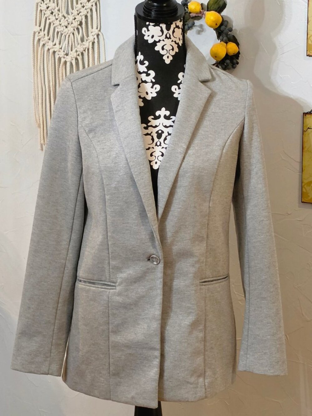 Nine West Woman's Knit One Button Blazer Heather Grey Size Small